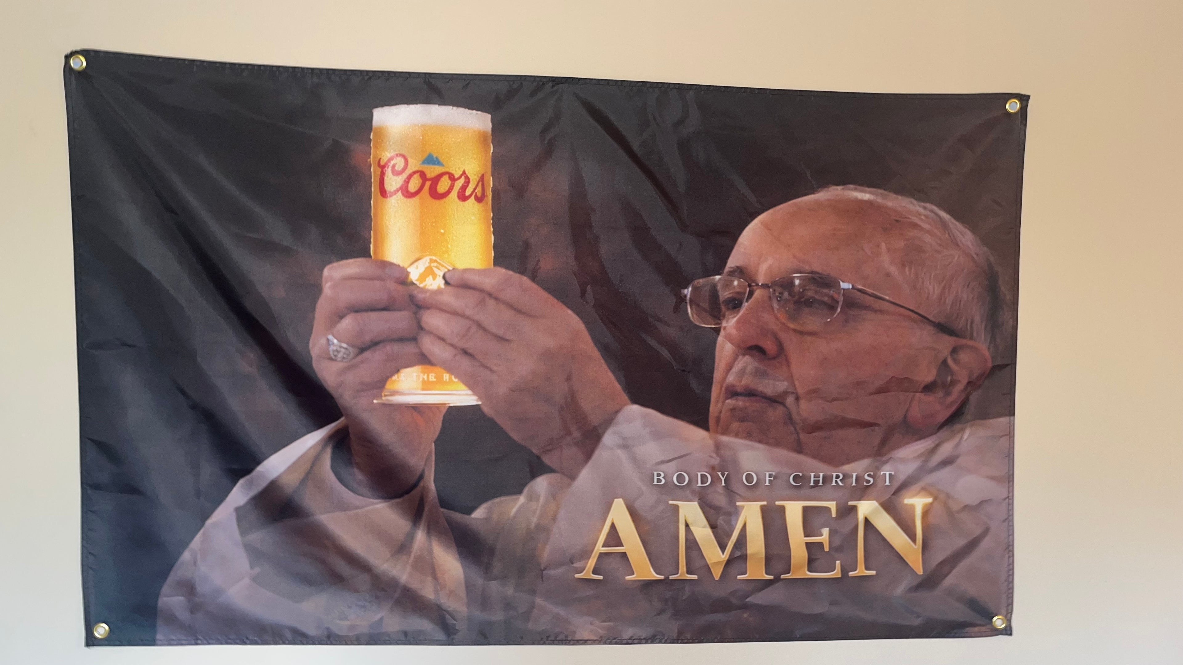 Body of Christ Amen Flag – 150cm x 90cm – Funny Beer & Pub Humor Banner