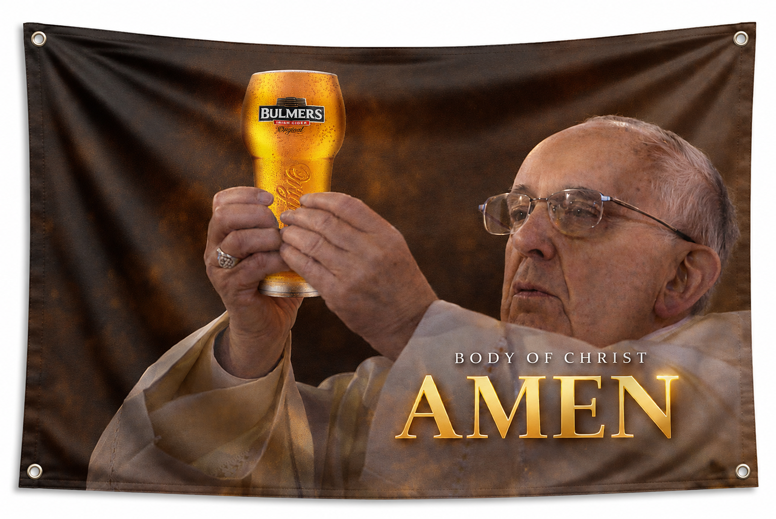 Body of Christ Amen Bulmers Flag | Funny Irish Pub Banner | 5x3ft Polyester Flag with 4 Grommets