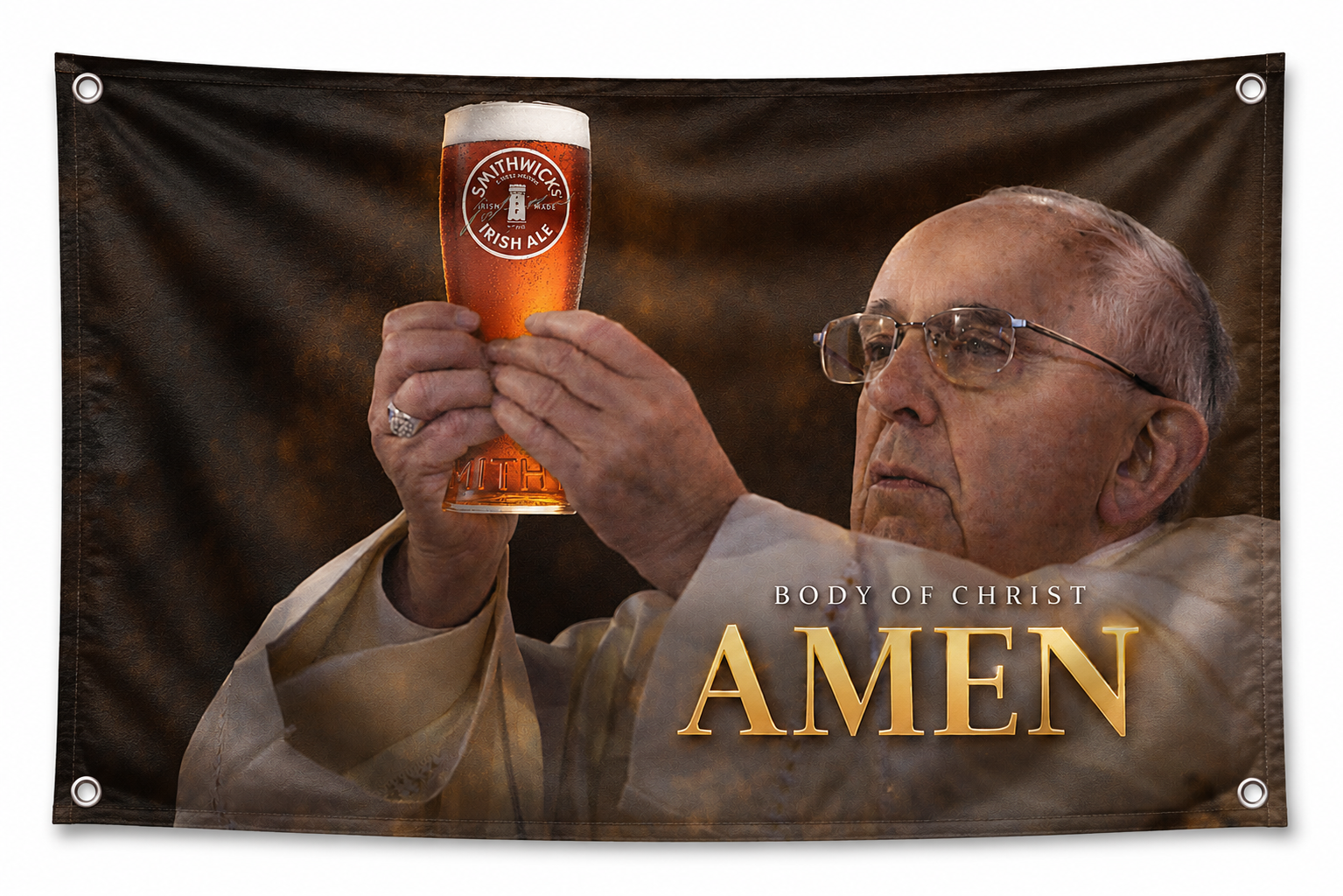 Smithwick’s Pope Flag Banner | Funny Irish Pub Flag | 5x3ft Polyester Man Cave Wall Hanging